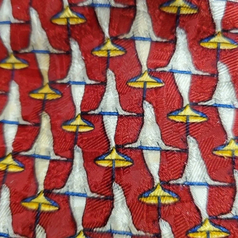Ermenegildo Zegna Silk Necktie Mens Seal Umbrella Novelty Disegno Esclusivo Red